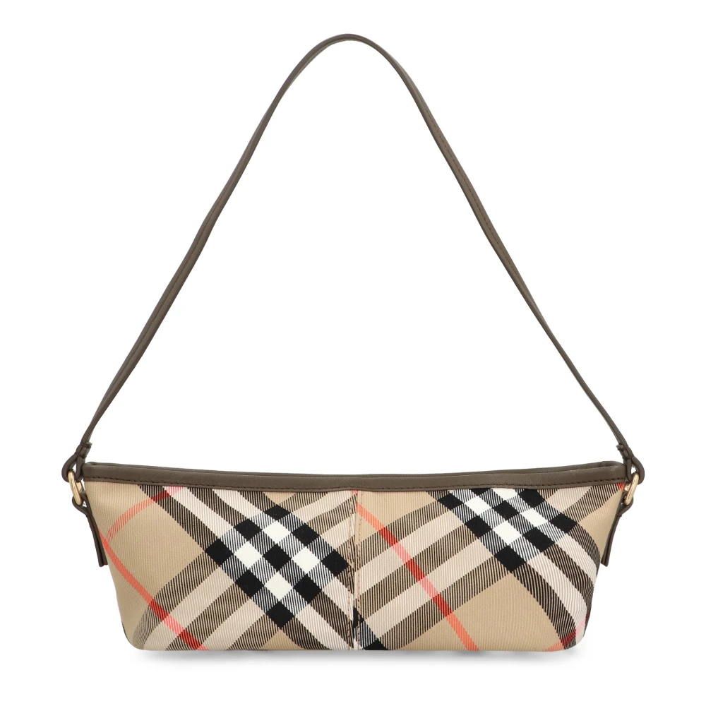 Burberry Check Mini Schoudertas met Leren Details Beige Dames