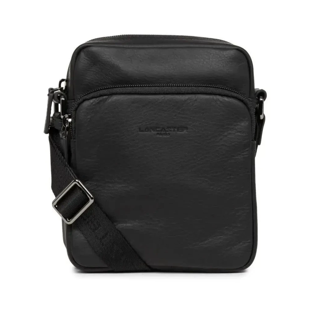 Lancaster Black Soft Vintage Leather Shoulder Bag - Male - Cross Body Messenger - One Size - Bags