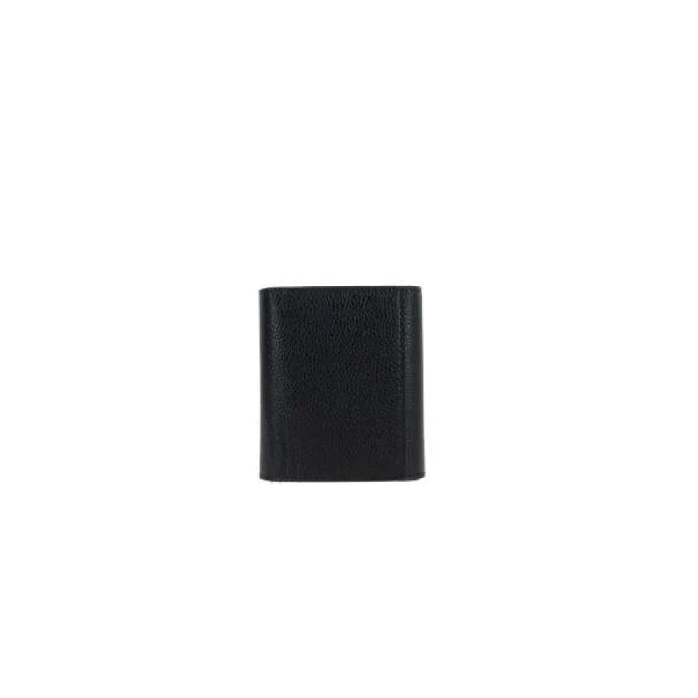 Thom Browne Compacte zwarte pebble grain portemonnee met drukknoopsluiting Black Heren