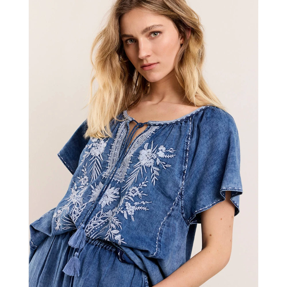 Summum Woman Indigo Borduur Blauw Daze Top Blue Dames