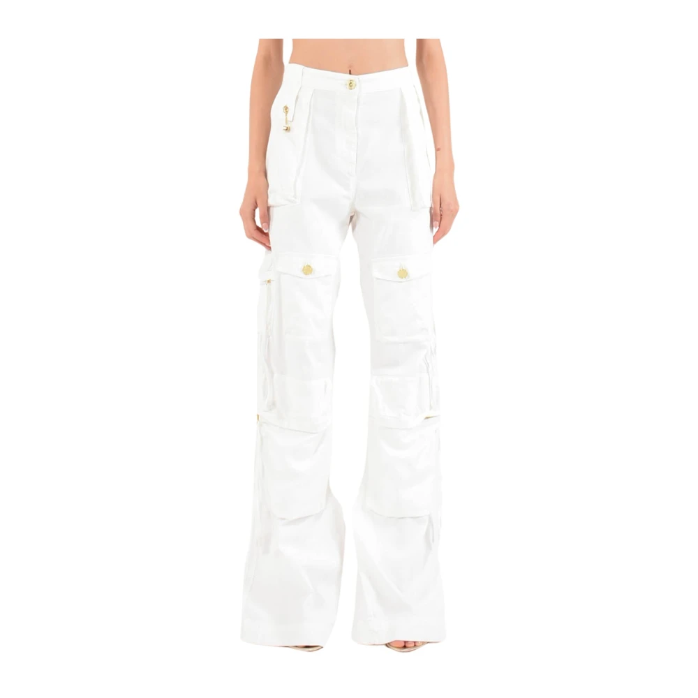 Elisabetta Franchi Cargo jeans met wijde pijpen White Dames