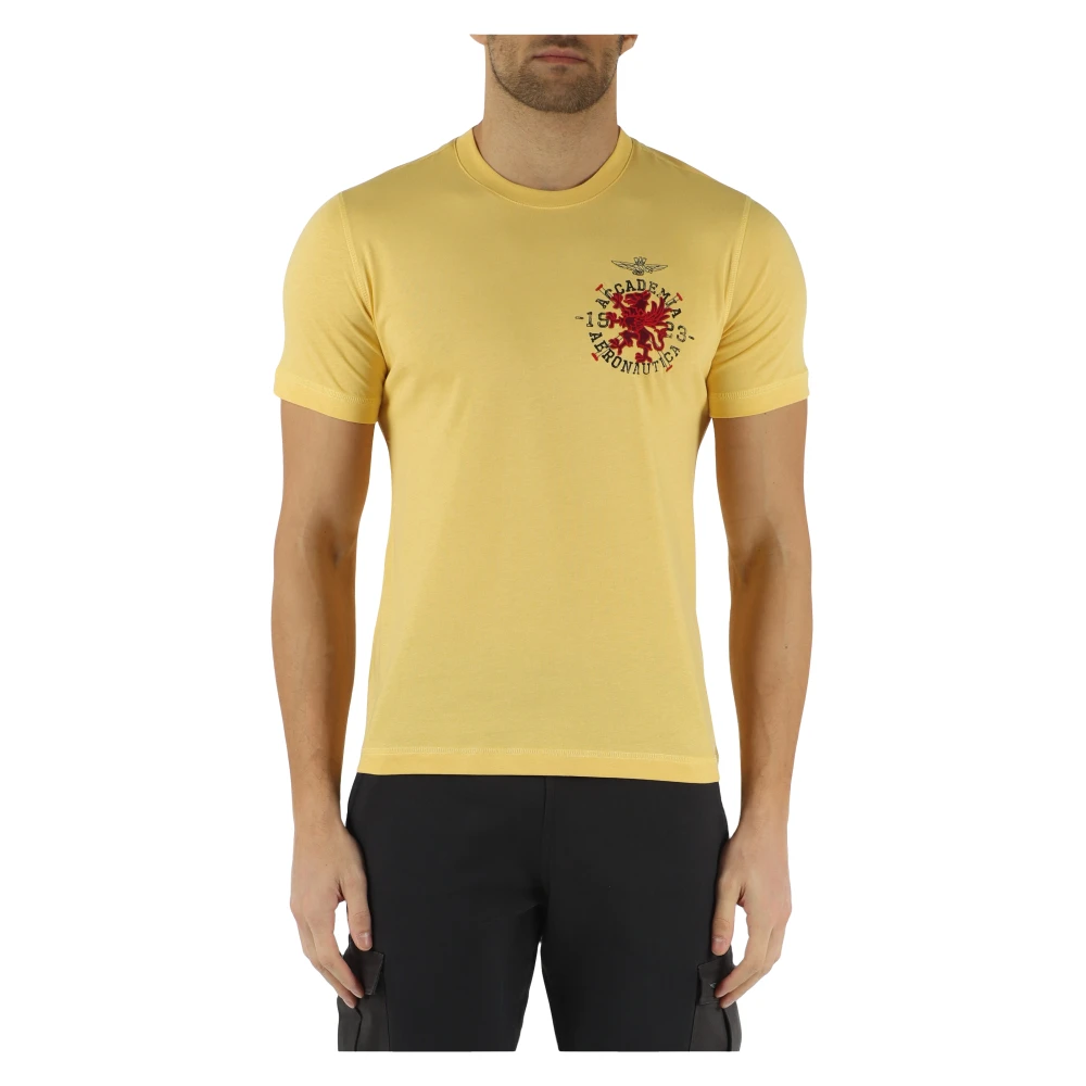 Aeronautica militare Katoenen T-shirt met Voorlogo Borduursel Yellow Heren