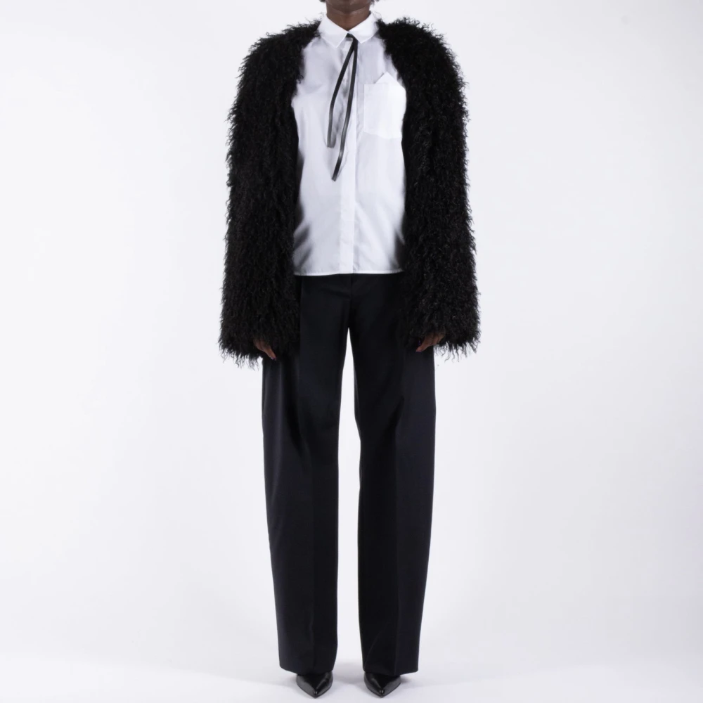 SPORTMAX Zwarte Polyester Bontjas Black Dames
