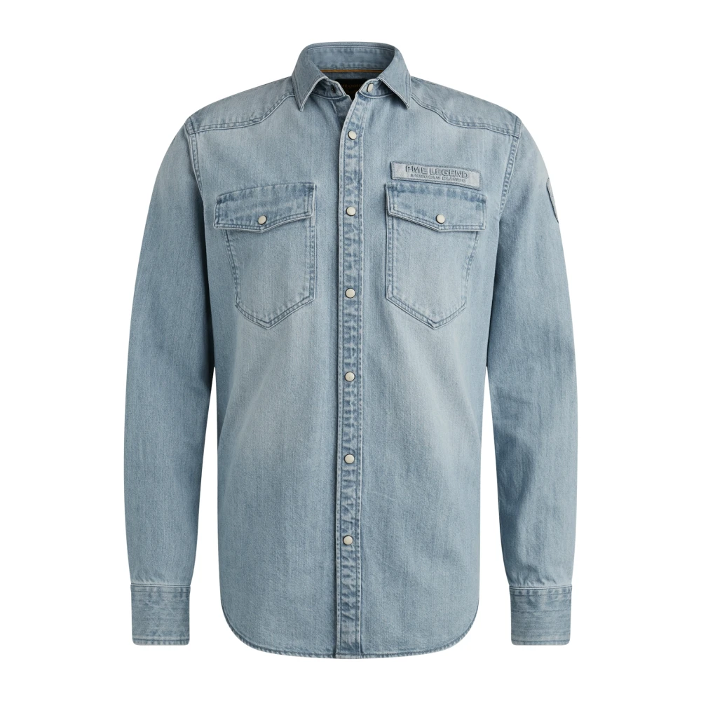 PME Legend Bleach Indigo Denim Lange Mouw Shirt Blue Heren