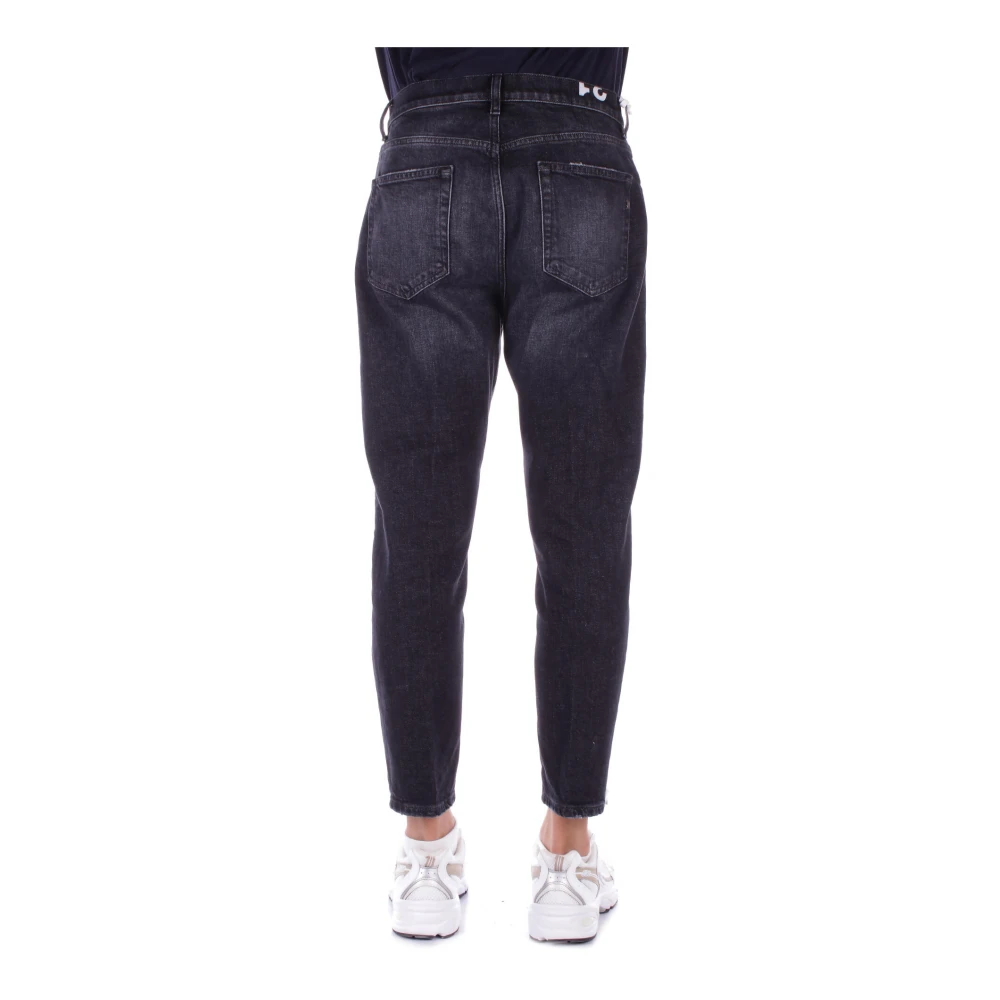 Dondup Zwarte Logo Jeans Knopen Rits Zakken Black Heren
