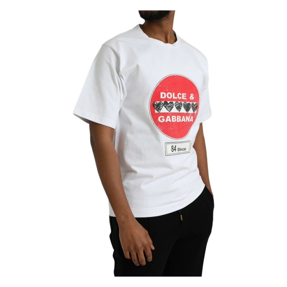 Dolce & Gabbana Amor Heart Crewneck T-Shirt White Heren