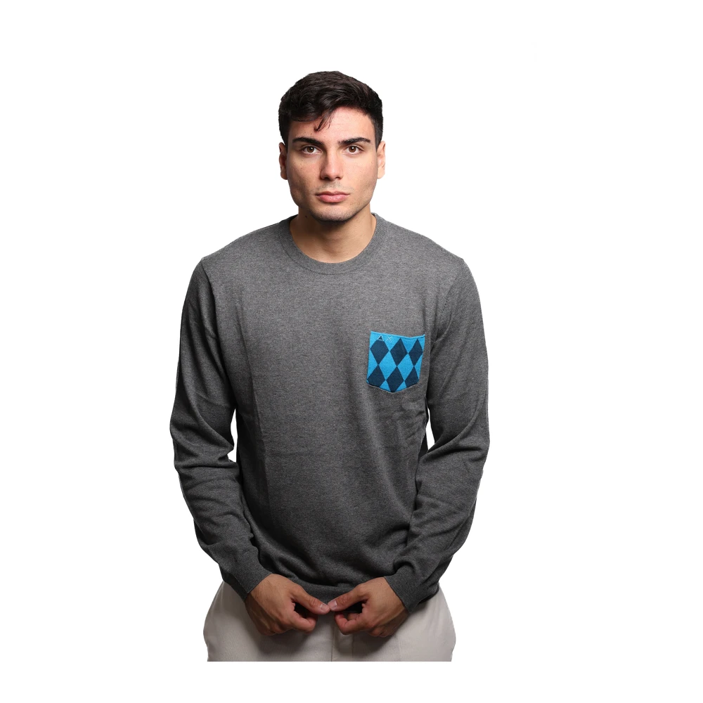 Sun68 Donkergrijze Trui met Blauwe Rhombus Gray Heren