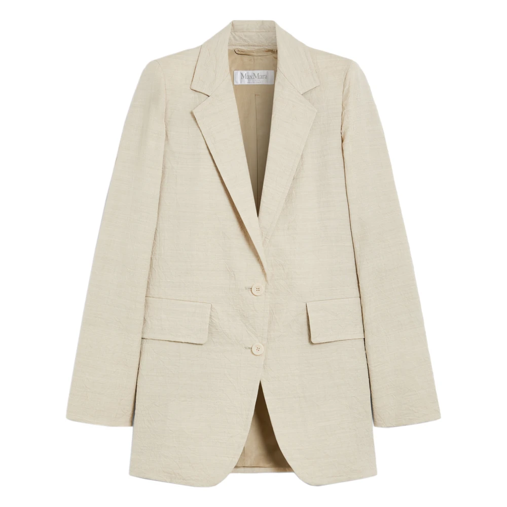 Max Mara Women's Beige Crumpled Texture Wool Jacket - Blazers - L - Jackets