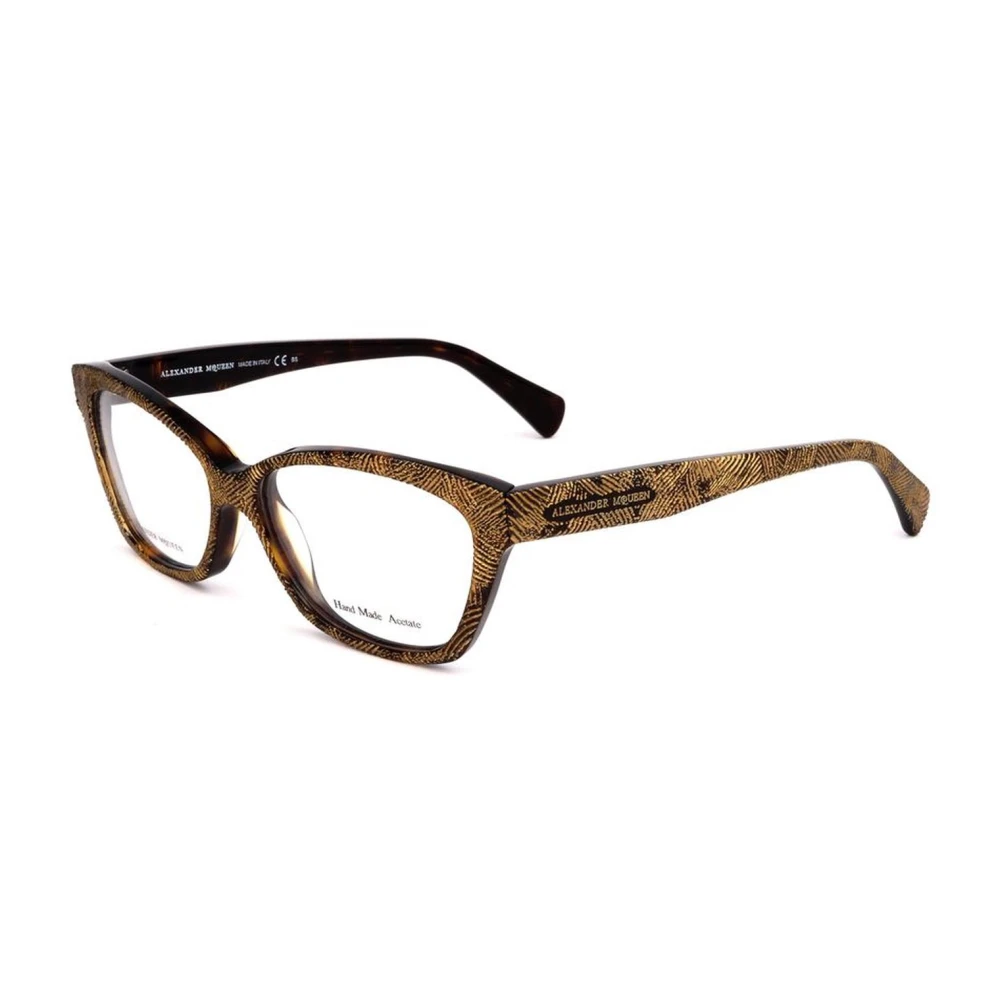 alexander mcqueen Dames Acetaat Frame Bril met Gouden Havana Wijzerplaat Yellow Dames