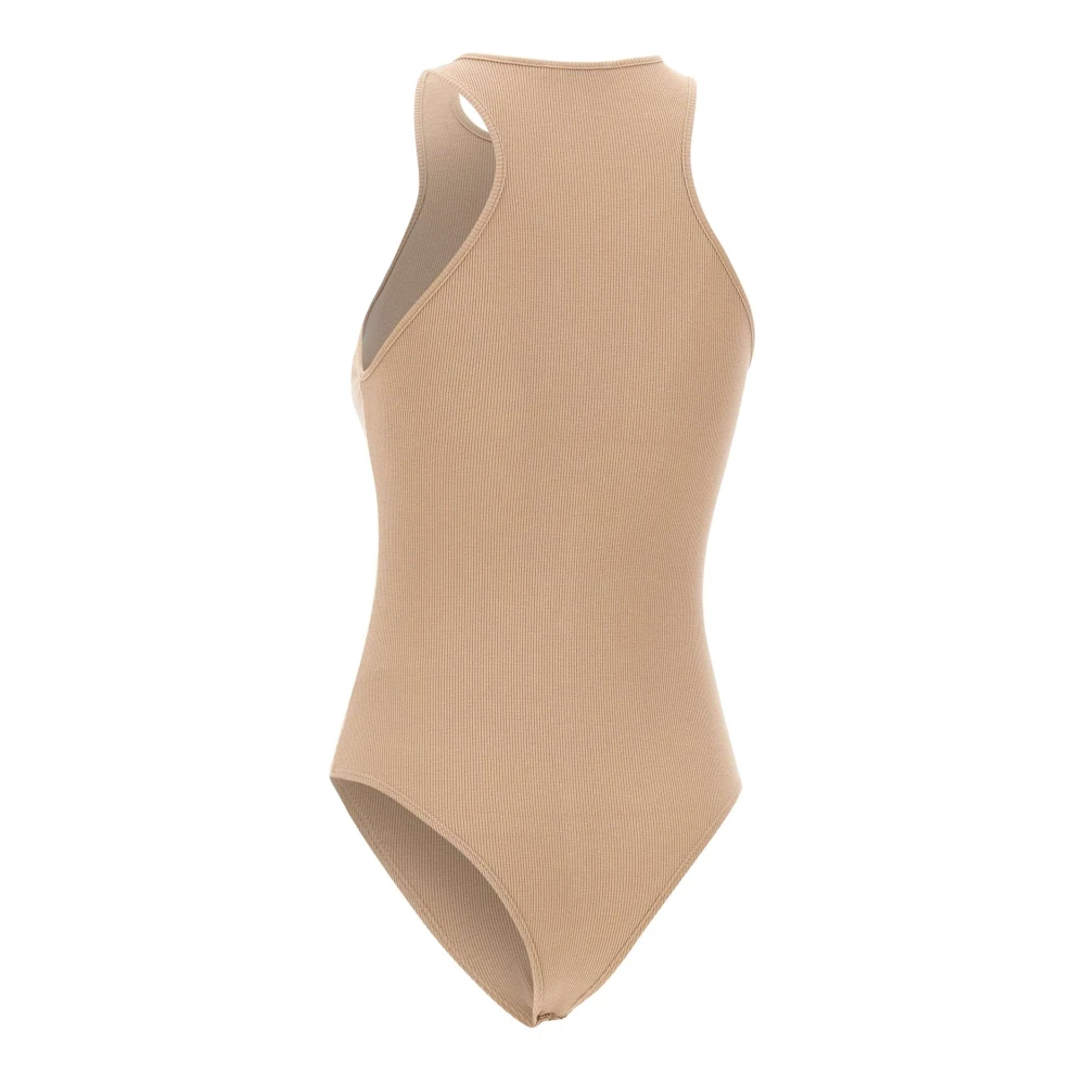 Andrea Adamo Beige Geribbeld Katoenen Bodysuit Beige Dames