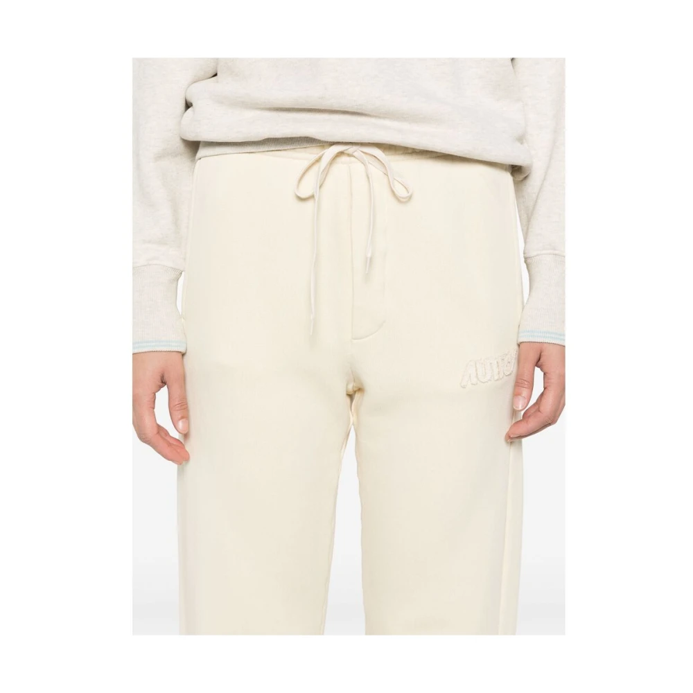 Autry Elastische taille geborduurde logo broek Beige Dames