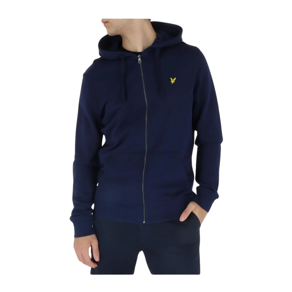 Lyle & Scott Men's Blue Printed Cotton Hooded Sweatshirt With Zip Fastening 2XL