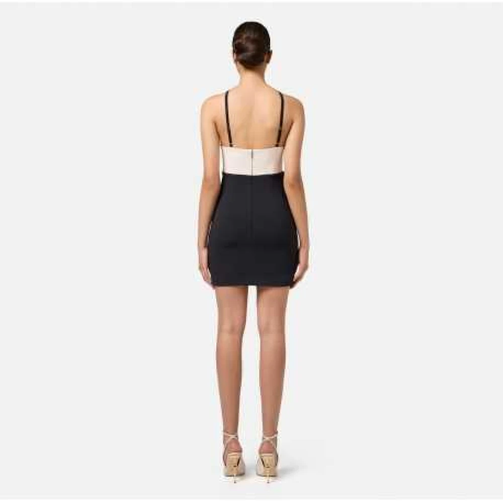Elisabetta Franchi Kruisband Korte Jurk Zwart Ecru Multicolor Dames