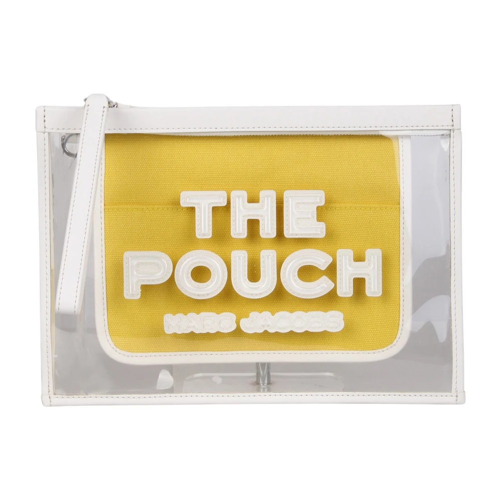 Marc Jacobs Gestanste Logo Pouch Clutch met Rits White Dames