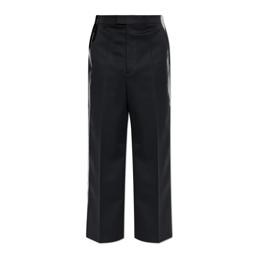 Vetements Herr Svart Byxor S, Läder, Skarpa Pressade Byxor Med Dekorativa Sidostripe
