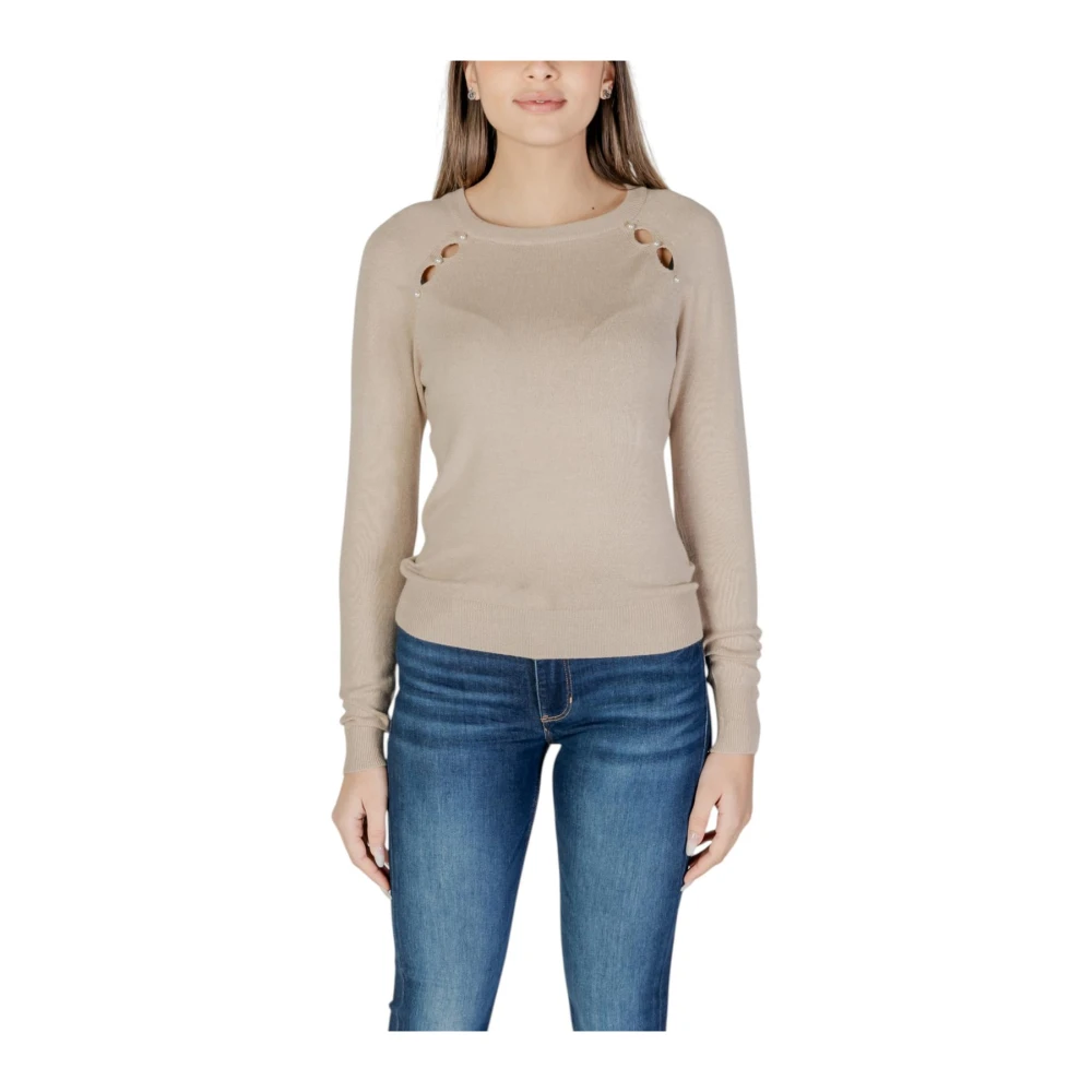 Only Beige Longsleeve Ronde Hals T-shirt Beige Dames