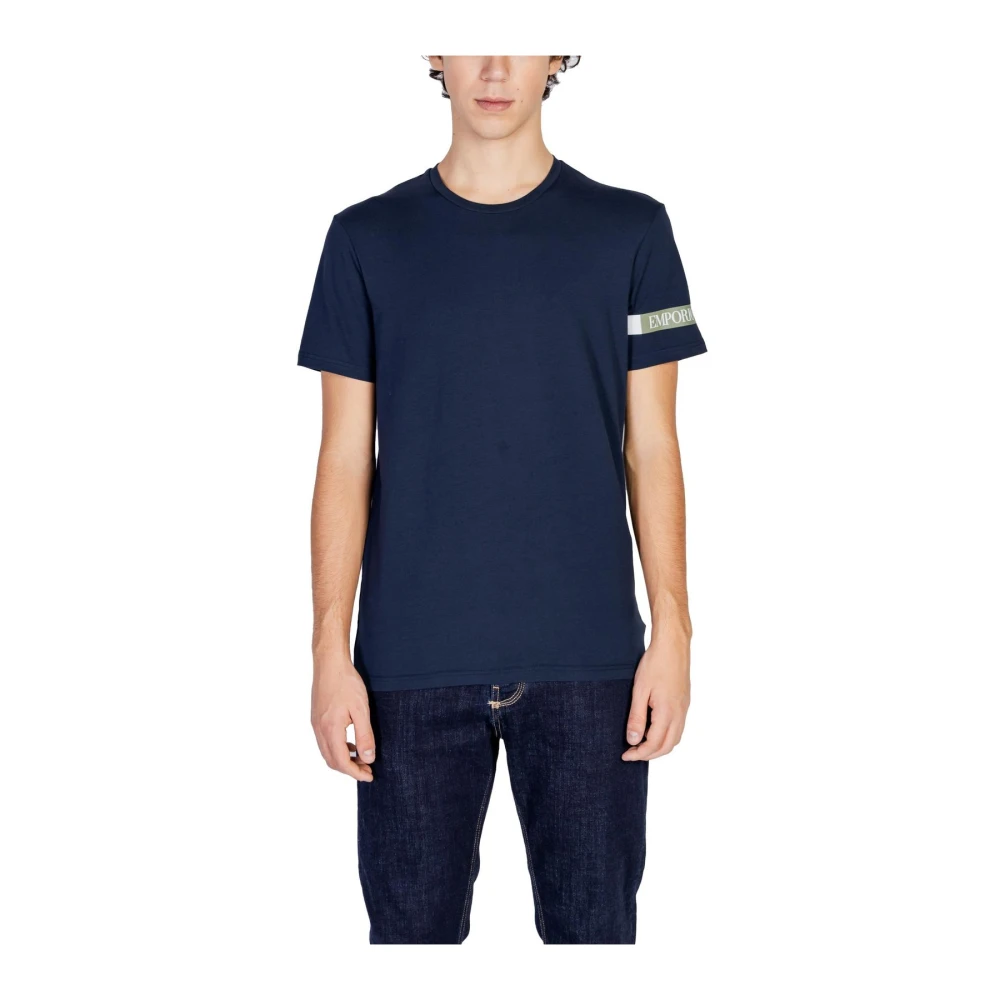 Emporio Armani Blauw Effen Ronde Hals T-Shirt Blue Heren