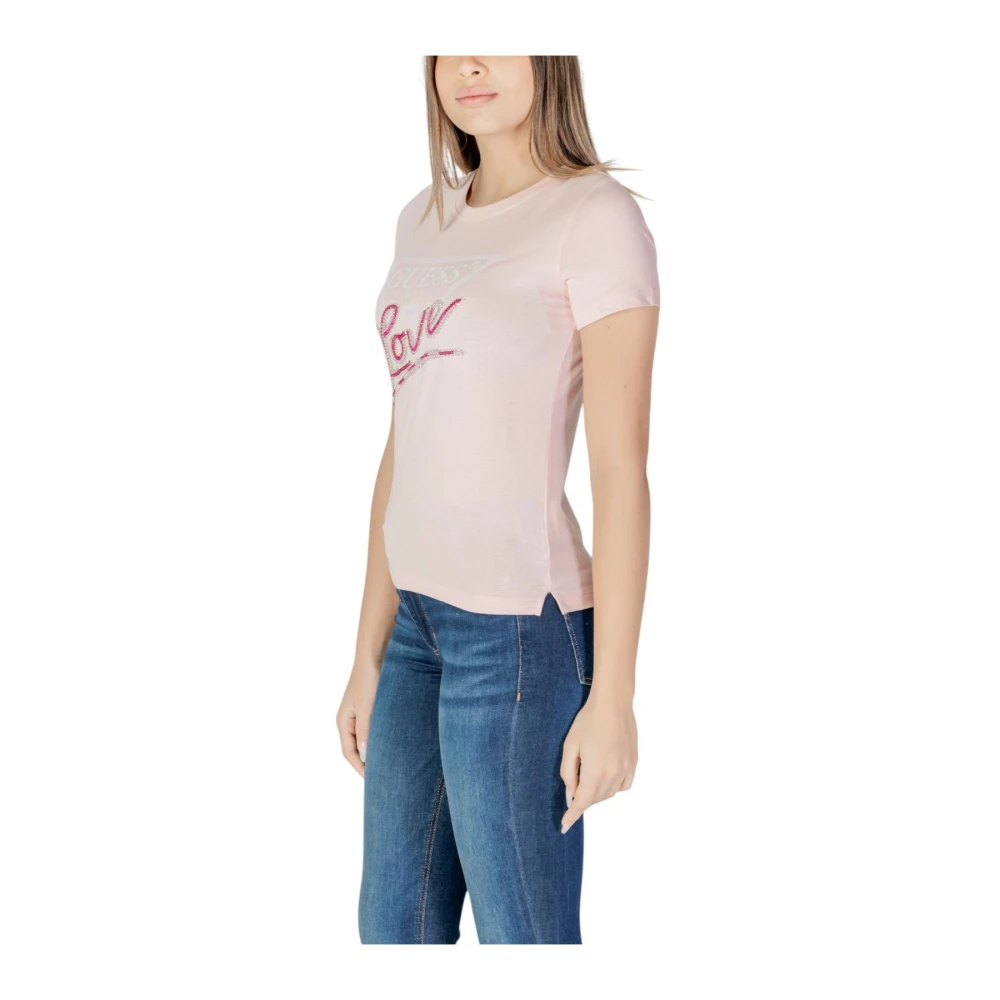 Guess Stijlvol Print Katoenen T-shirt Pink Dames