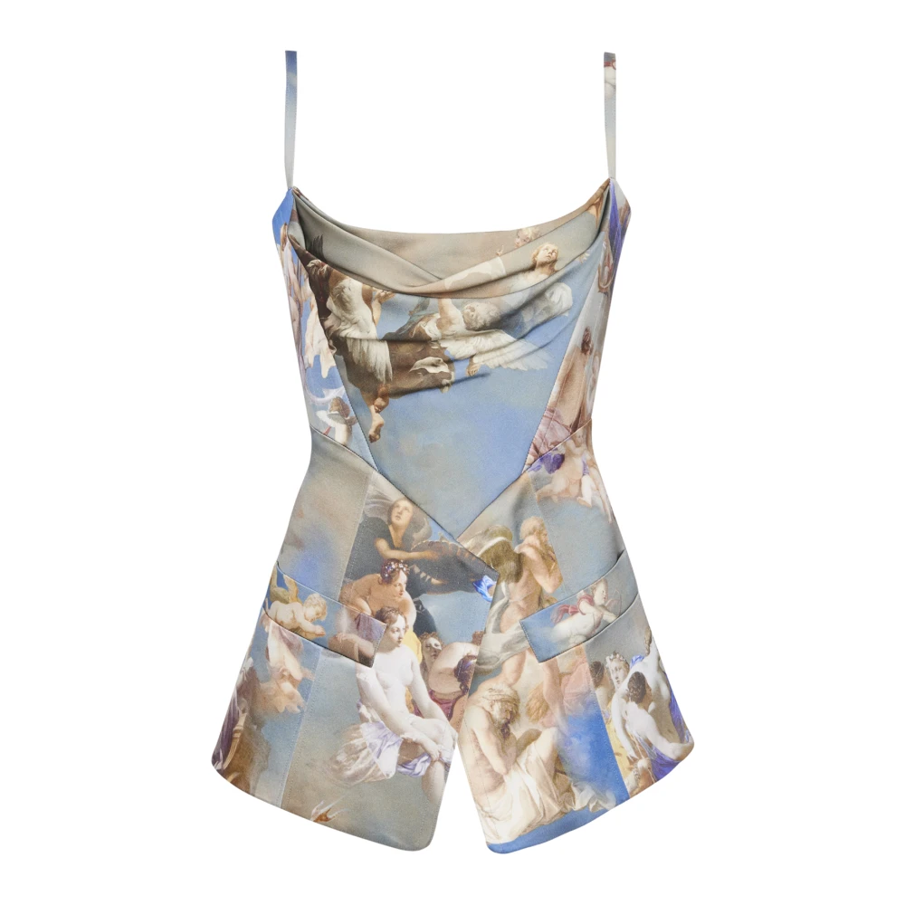 Balmain Sky Printed Satin Corset Top Multicolor, Dam