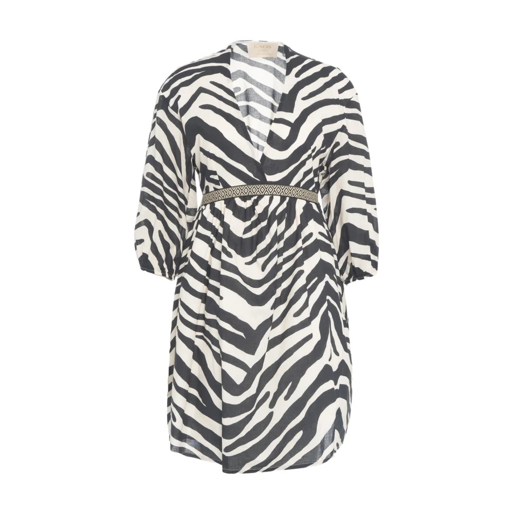 Kaos Beige Animal Print V-Hals Jurk Black Dames