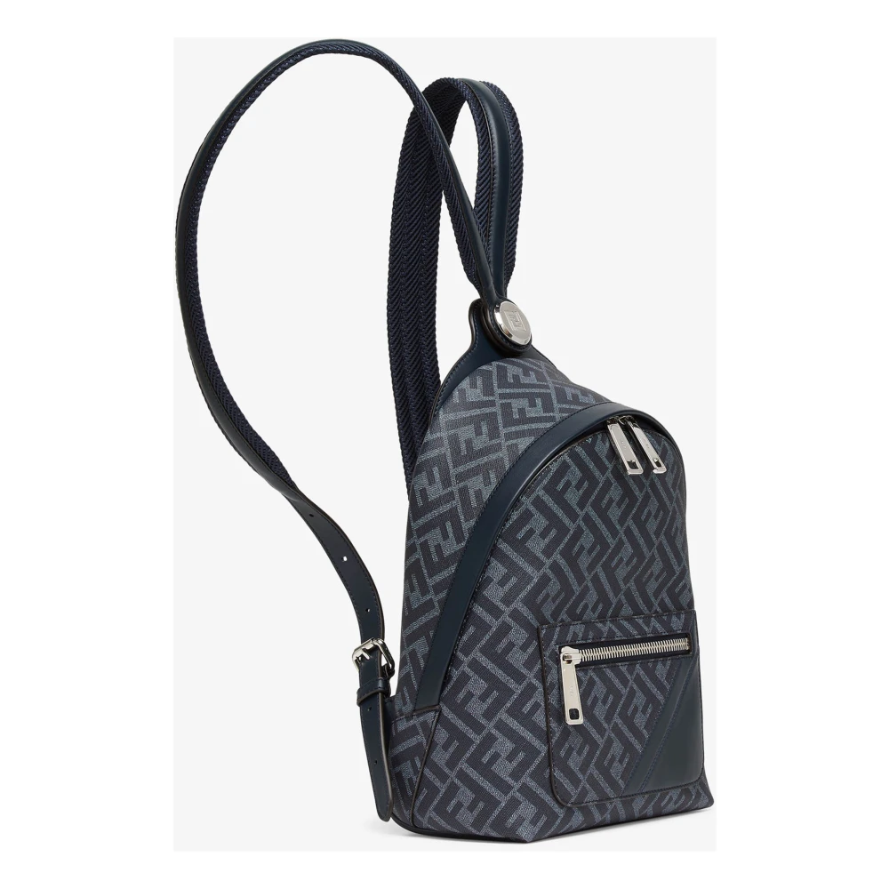 Fendi Blauwe leren schoudertas met FF-logo Blue Heren