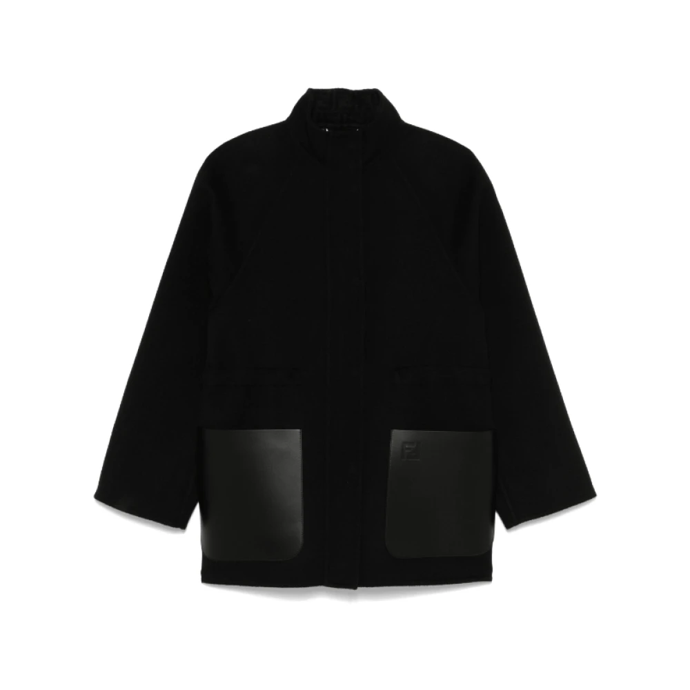 Fendi Zwarte Wollen Blend Textuurjas Black Dames