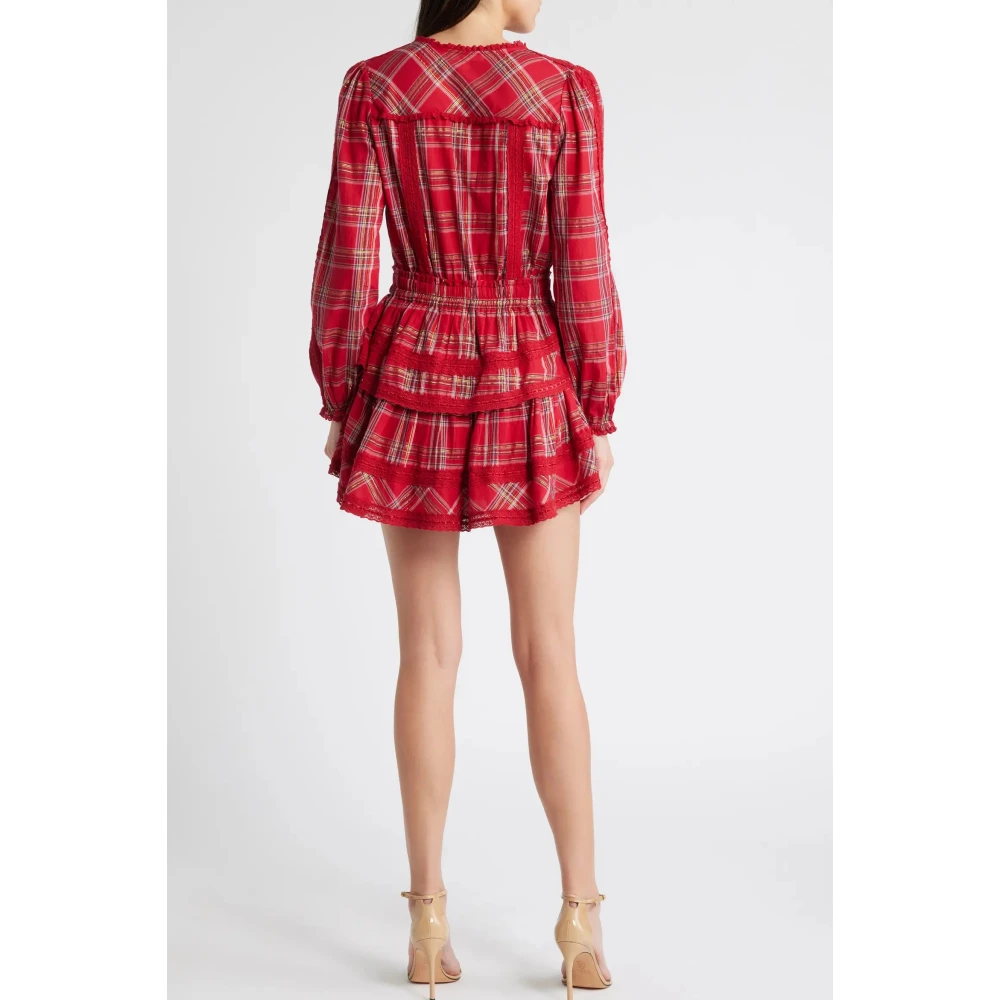 Loveshackfancy Geruite Lange Mouw Minijurk Red Dames