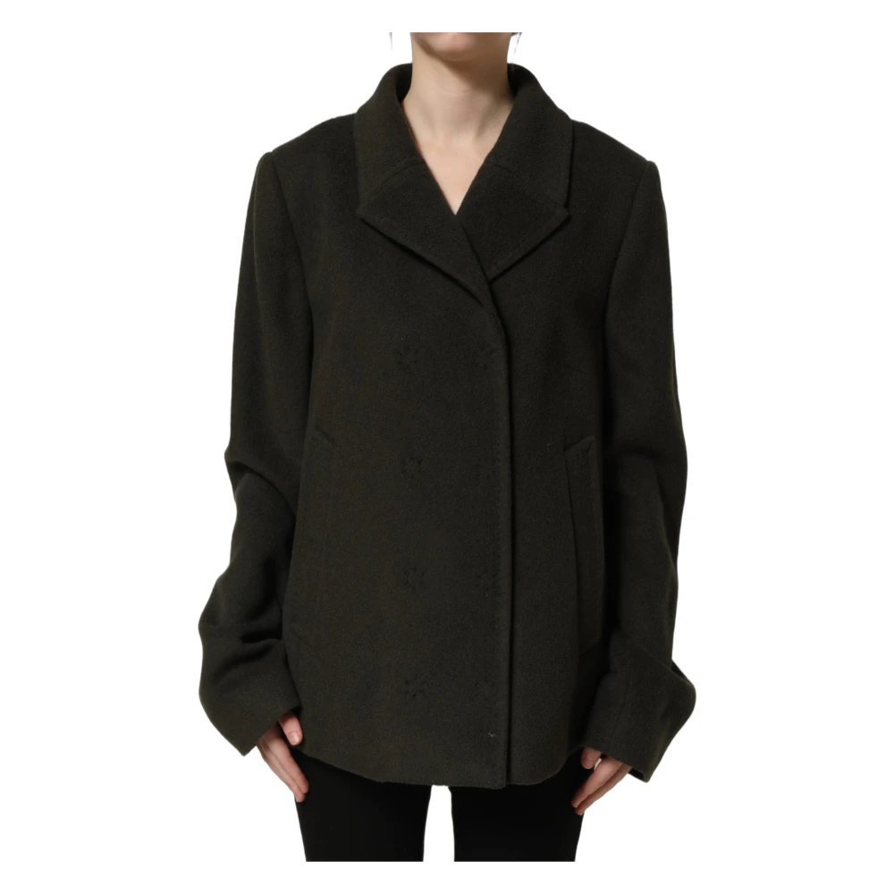 Dolce & Gabbana Green Double-Breasted Coats, Female, L, Dark Double Breasted Peacoat Jacket