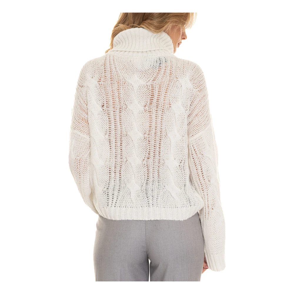 Liu Jo Turtleneck Kabelgebreide Pullover met Lurex White Dames
