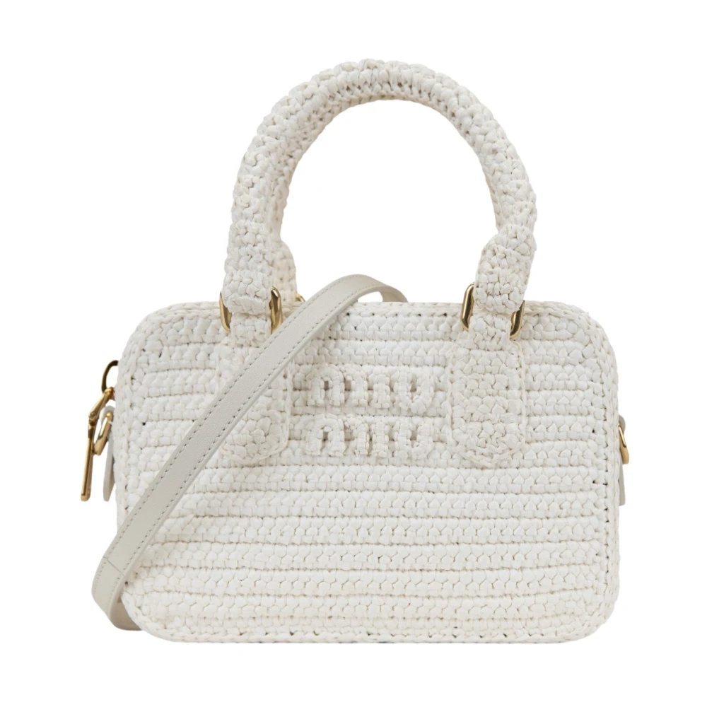 Miu Miu Women's White Crocheted Shoulder Bag With Leather Details