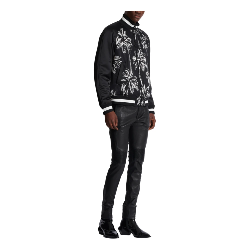 Balmain Bomberjack van satijn met palmbomenprint Black Heren