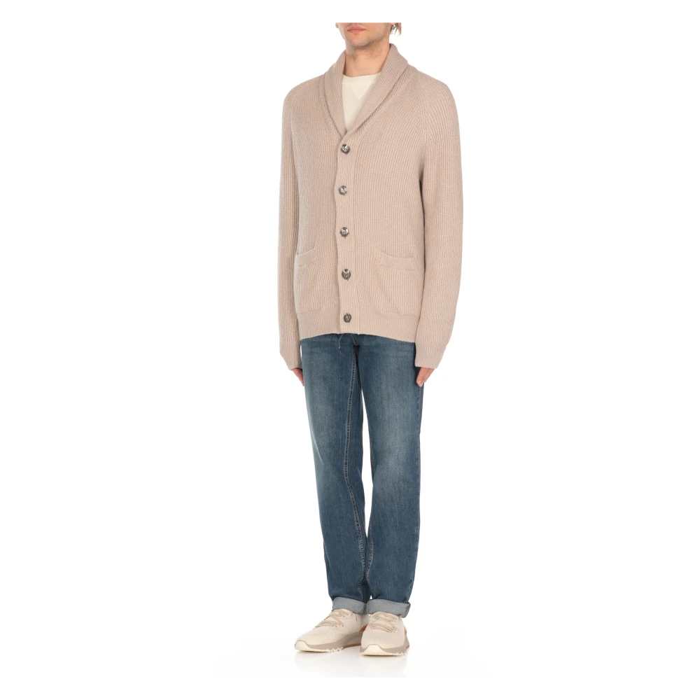 BRUNELLO CUCINELLI Beige Katoenen Gebreide Vest Sweater Beige Heren