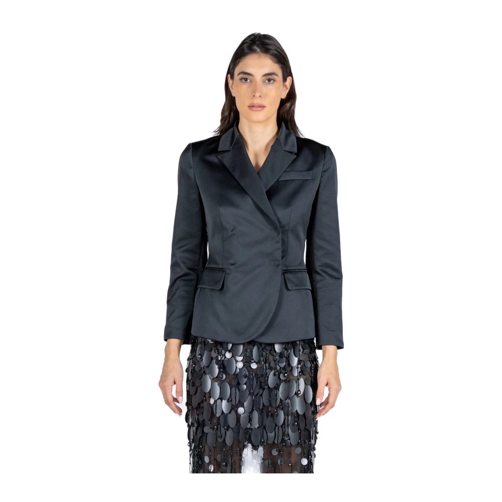 DES Phemmes Zwarte double-breasted blazer van Duchess satijn Black Dames