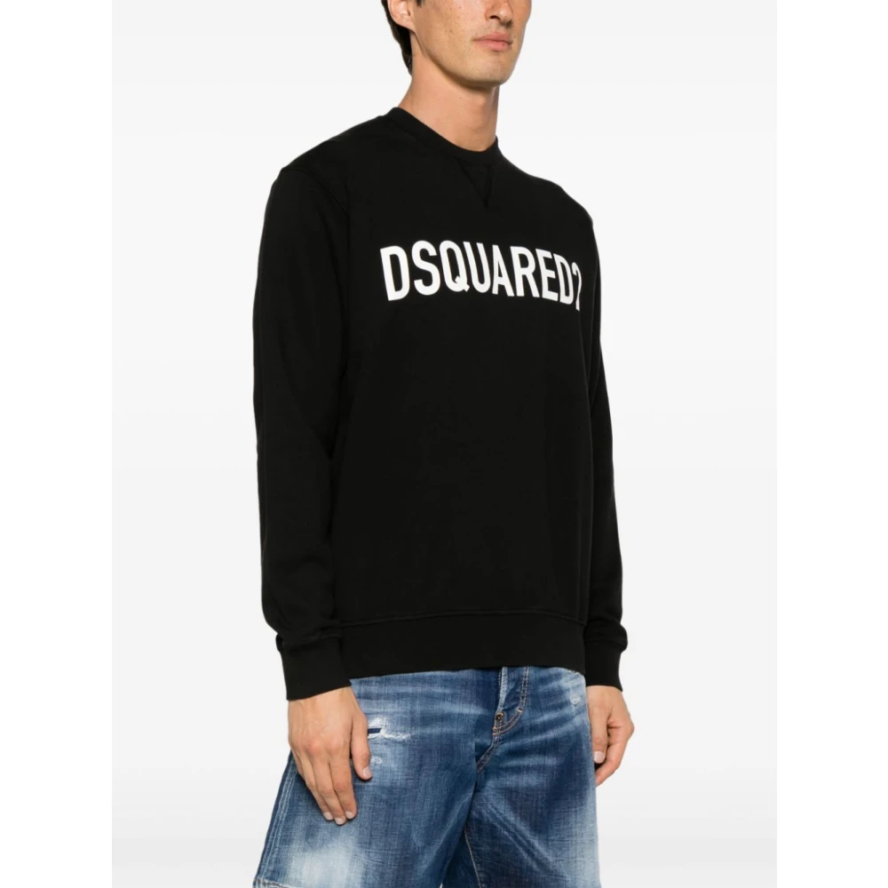 Dsquared2 Zwart Logo Print Crew Neck Sweater Black Heren