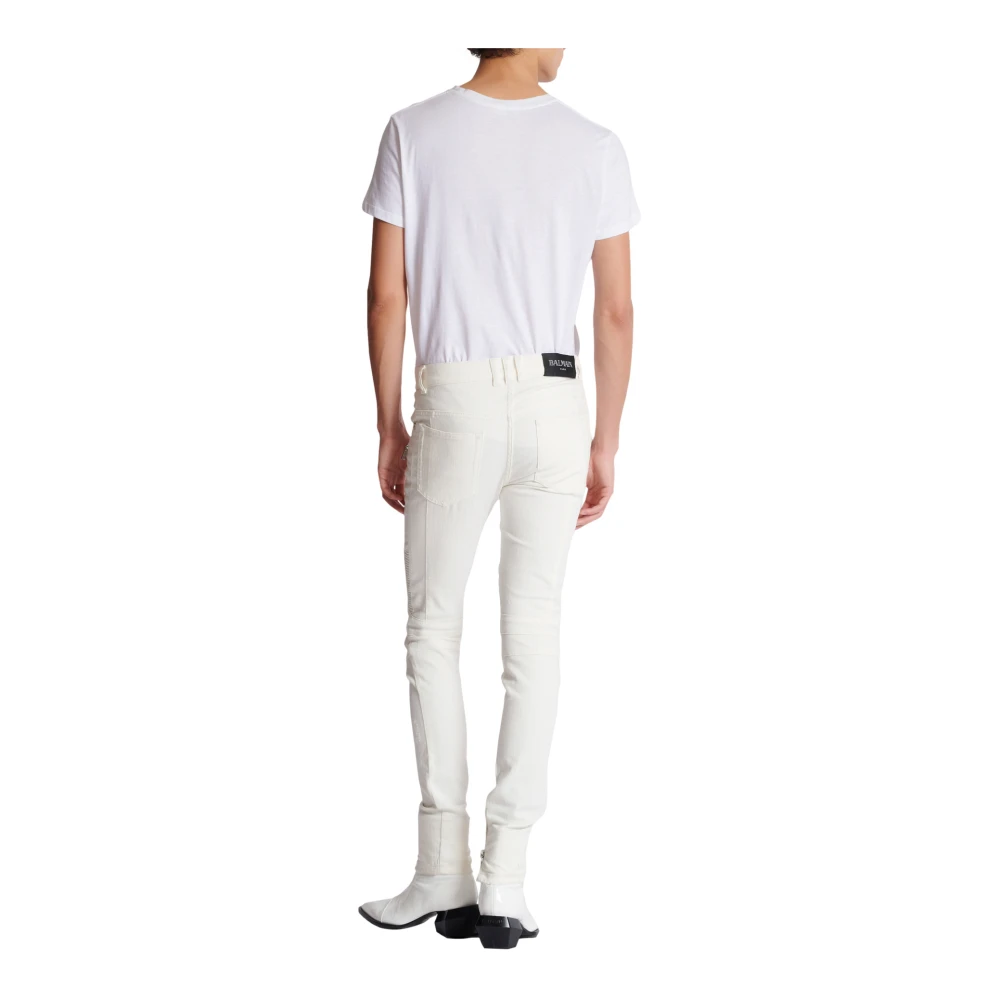 Balmain Biker jeans in wit denim White Heren