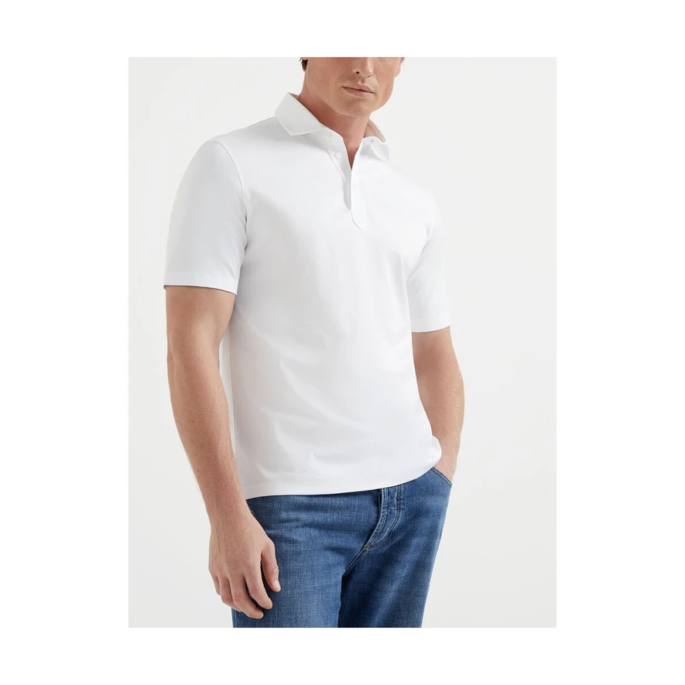 BRUNELLO CUCINELLI Witte Katoenen Polosweater White Heren