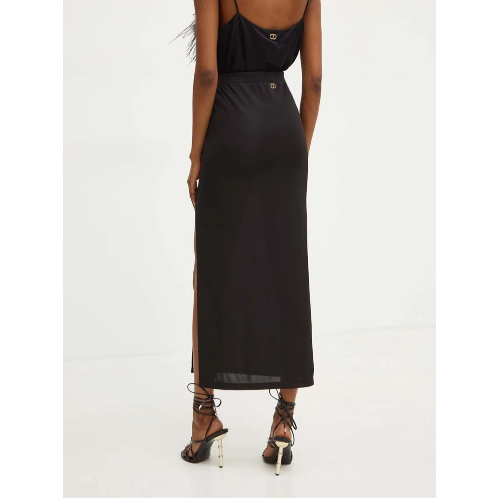 Twinset Zwarte Midi Rok Elastische Tailleband Black Dames
