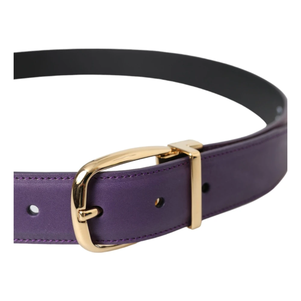 Dolce & Gabbana Paarse Leren Riem Gouden Gesp Mannen Purple Heren