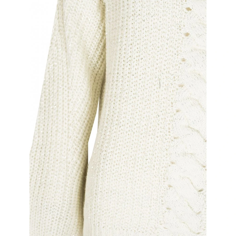 pinko Veta Trui met Ronde Hals en Lurex Detail White Dames
