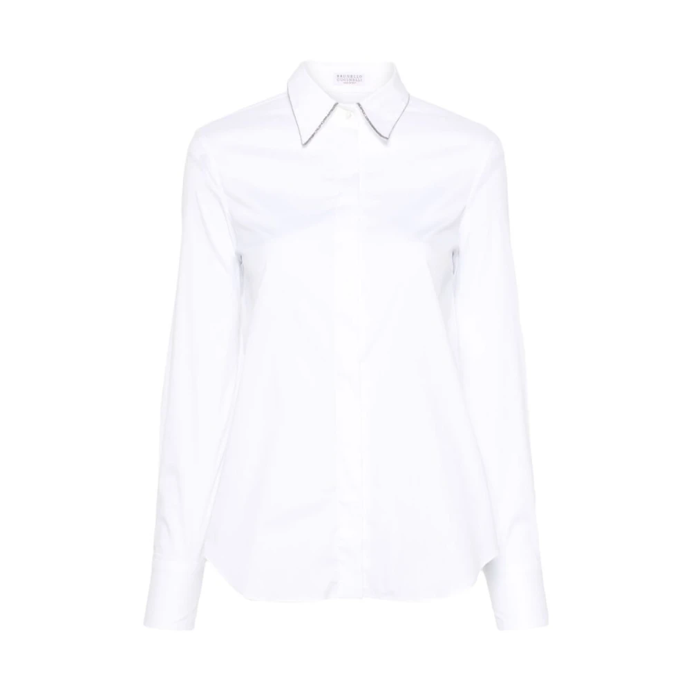 BRUNELLO CUCINELLI Witte Katoenen Poplin Shirt met Monili Ketting White Dames