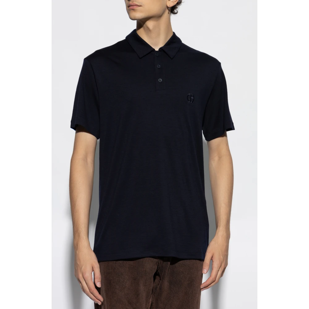 Giorgio Armani Wollen Polo Blue Heren