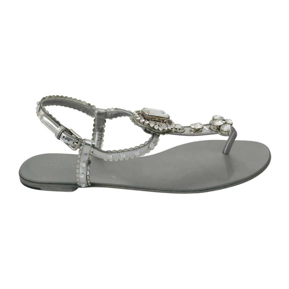 Dolce & Gabbana Women's Silver Crystal Sandals Flip Flops