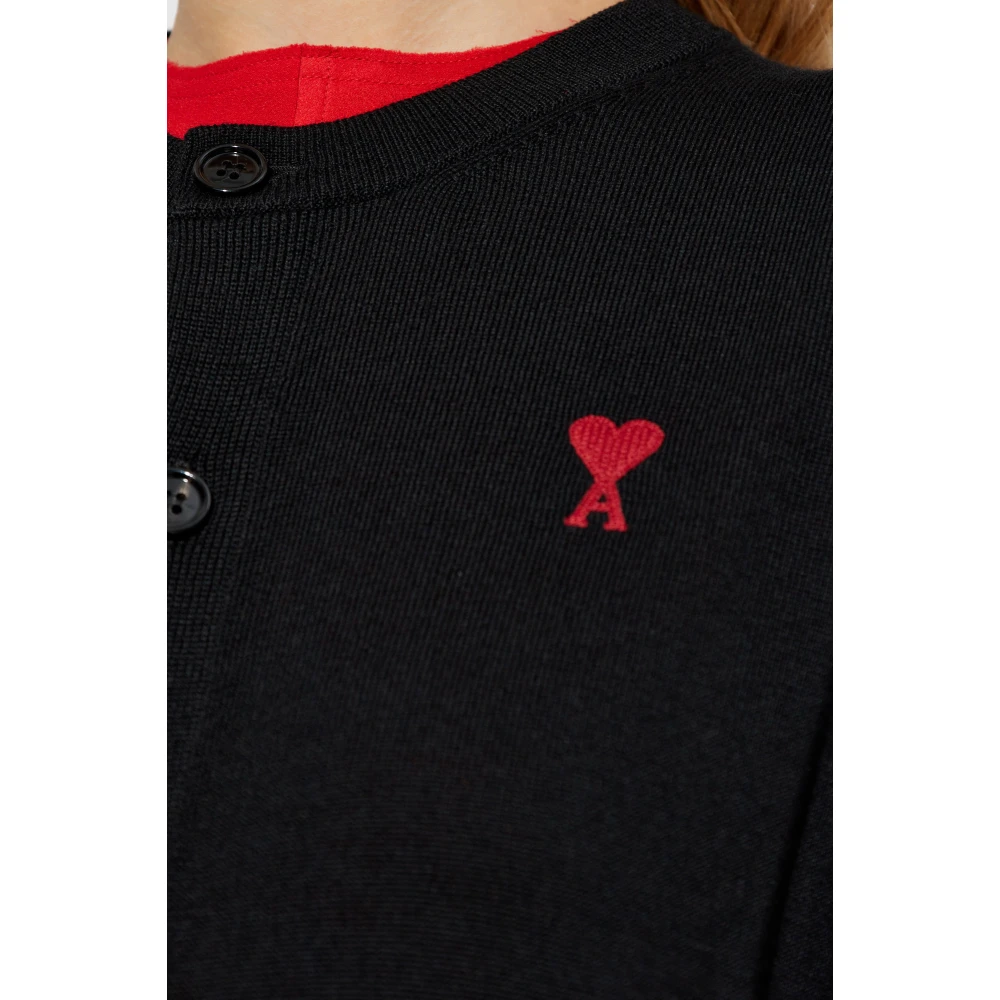 Ami Paris Wol wollen cardigan met logo Black Dames