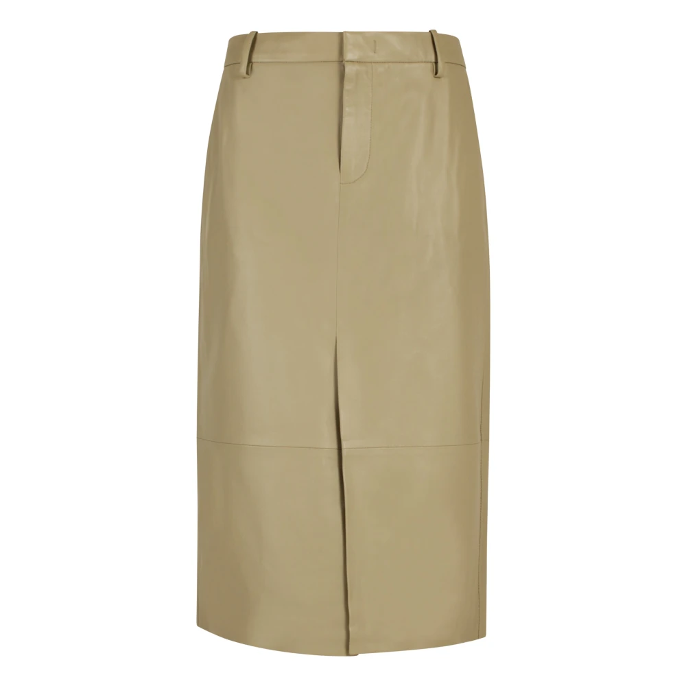 Vince Beige Leren Rok Rechte Silhouet Beige Dames
