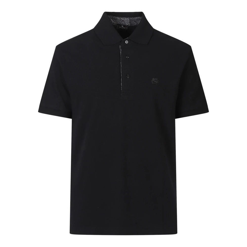 Etro Men's Black Polo Shirts, L, Roma Printed Details Polo