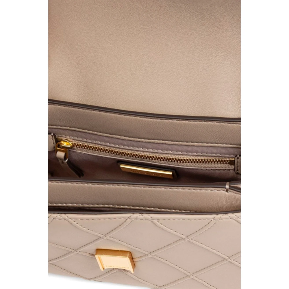 TORY BURCH Diamantgestikte leren schoudertas Beige Dames
