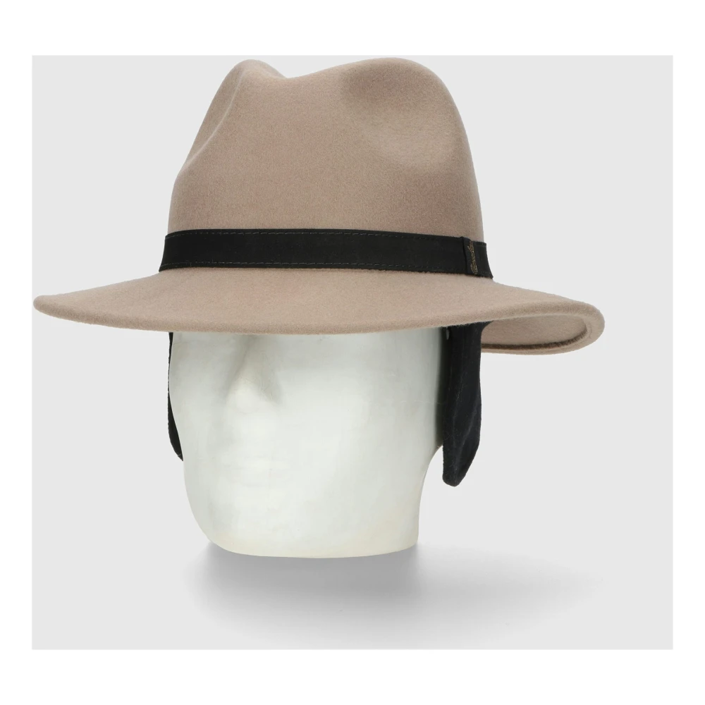 Borsalino Pletvrije vilten hoed met fleece oorflappen Brown Heren