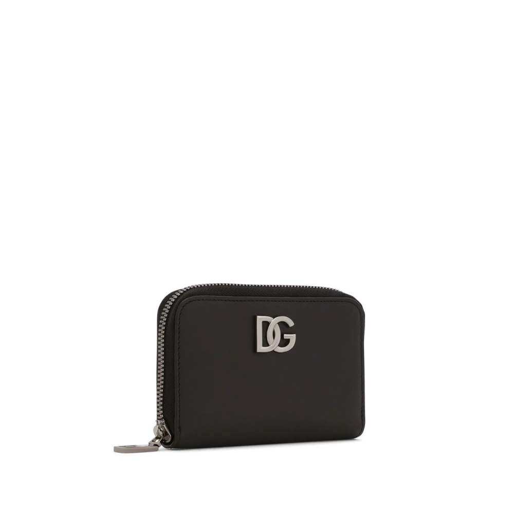 Dolce & Gabbana Heren Leren Ritsportemonnee met Iconisch Metalen Logo Black Heren