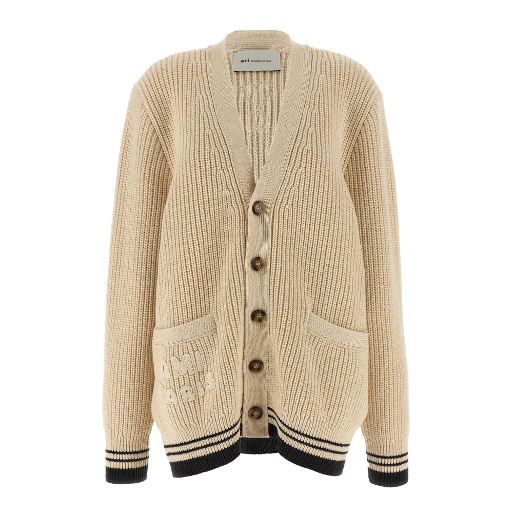 Ami Paris Women's Beige Cardigans, L, College Cardigan