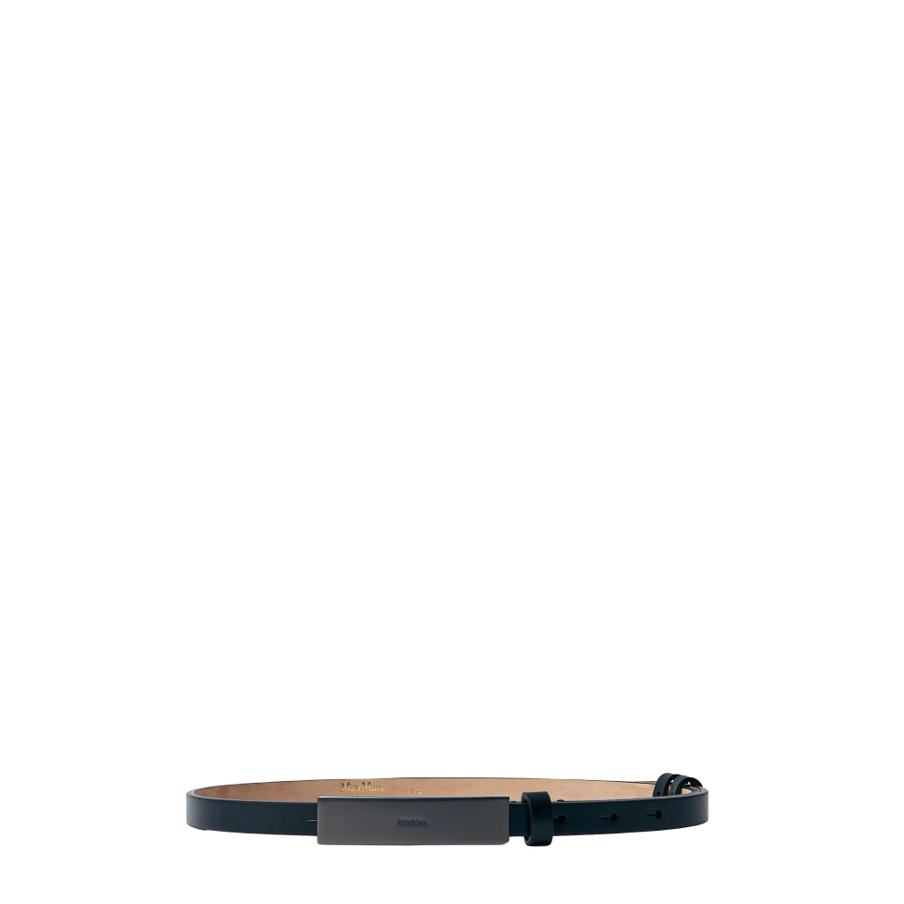 Max Mara Women's Black Belts, S, Leather Logo Plaque Belt Buckle
